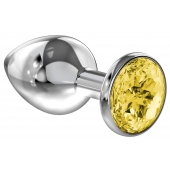 Большая серебристая анальная пробка Diamond Yellow Sparkle Large с жёлтым кристаллом - 8 см. - Lola Games - купить с доставкой в Находке