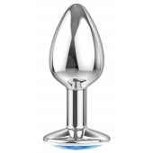 Малая серебристая анальная пробка Diamond Light blue Sparkle Small с голубым кристаллом - 7 см. - Lola Games - купить с доставкой в Находке