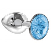 Малая серебристая анальная пробка Diamond Light blue Sparkle Small с голубым кристаллом - 7 см. - Lola Games - купить с доставкой в Находке