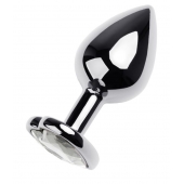 Серебристая анальная пробка с прозрачным кристаллом-сердцем - 8 см. - ToyFa - купить с доставкой в Находке