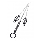 Черно-серебристые зажимы для сосков с кольцом для пениса TOYFA Metal - ToyFa - купить с доставкой в Находке