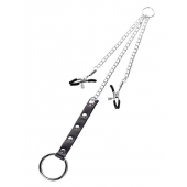 Серебристо-чёрные зажимы для сосков с кольцом для пениса TOYFA Metal - ToyFa - купить с доставкой в Находке