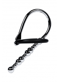 Серебристый уретральный плаг-бусины TOYFA Metal с мягким фиксириющим кольцом - ToyFa - купить с доставкой в Находке