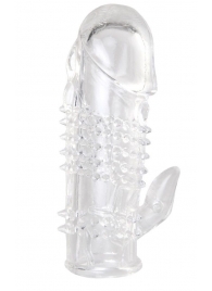 Прозрачная гелевая насадка с шипами и клиторальным отростком - 13 см. - Toyfa Basic - в Находке купить с доставкой
