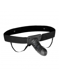 Чёрный полый страпон с вибрацией Unisex Vibrating Hollow Strap-On - 14 см. - Lux Fetish - купить с доставкой в Находке