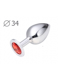 Коническая серебристая анальная втулка с красным кристаллом - 8,2 см. - Anal Jewelry Plug - купить с доставкой в Находке