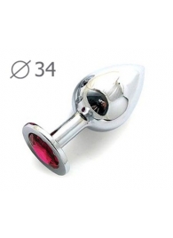 Коническая серебристая анальная втулка с малиновым кристаллом - 8,2 см. - Anal Jewelry Plug - купить с доставкой в Находке
