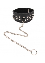 Черный ошейник с шипами и металлическим поводком-цепочкой - Notabu - купить с доставкой в Находке