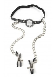 Кляп, соединенный цепочкой с клипсами для сосков - Pipedream - купить с доставкой в Находке