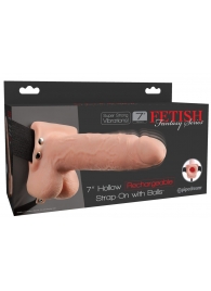 Телесный перезаряжаемый вибрострапон 7  Hollow Rechargeable Strap-on with Balls - 20,3 см. - Pipedream - купить с доставкой в Находке