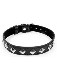 Черный ошейник с серебристыми ромбиками - Notabu - купить с доставкой в Находке