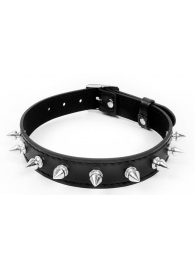 Черный ошейник с серебристыми шипами - Notabu - купить с доставкой в Находке