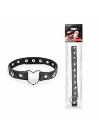 Черный ошейник с серебристыми ромбиками и сердечком - Notabu - купить с доставкой в Находке