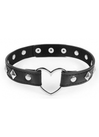 Черный ошейник с серебристыми ромбиками и сердечком - Notabu - купить с доставкой в Находке
