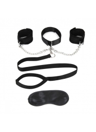 Чёрный ошейник с наручниками и поводком Collar Cuffs   Leash Set - Lux Fetish - купить с доставкой в Находке