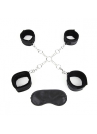 Комплект из 4 чёрных манжет и крестообразного соединителя - Lux Fetish - купить с доставкой в Находке