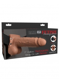 Кофейный перезаряжаемый вибрострапон 7  Hollow Rechargeable Strap-on with Balls - 20,3 см. - Pipedream - купить с доставкой в Находке