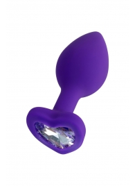 Фиолетовая анальная втулка Diamond Heart с прозрачным кристаллом - 7 см. - ToyFa - купить с доставкой в Находке