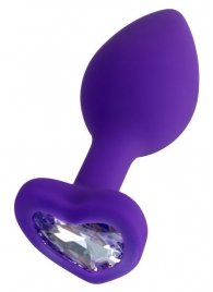 Фиолетовая анальная втулка Diamond Heart с прозрачным кристаллом - 7 см. - ToyFa - купить с доставкой в Находке