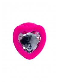 Розовая анальная втулка Diamond Heart с прозрачным кристаллом - 9,5 см. - ToyFa - купить с доставкой в Находке