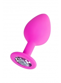 Розовая анальная втулка Brilliant с прозрачным кристаллом - 8 см. - ToyFa - купить с доставкой в Находке