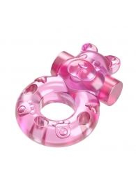 Розовое эрекционное виброкольцо на пенис Pink Bear - Baile - в Находке купить с доставкой