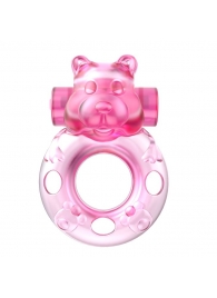 Розовое эрекционное виброкольцо на пенис Pink Bear - Baile - в Находке купить с доставкой