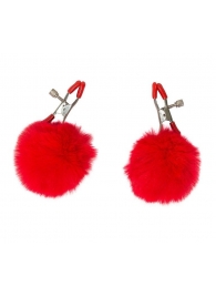 Зажимы на соски Angelic с красными меховыми шариками - Lola Games - купить с доставкой в Находке
