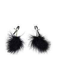 Зажимы на соски с черным пухом Euphoric - Lola Games - купить с доставкой в Находке