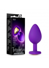Фиолетовая анальная пробка Bling Plug Medium с золотистым стразом - 8,3 см. - Blush Novelties - купить с доставкой в Находке