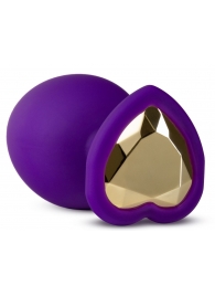 Фиолетовая анальная пробка Bling Plug Large с золотистым стразом - 9,5 см. - Blush Novelties - купить с доставкой в Находке