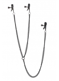 Черные зажимы на соски и клитор на цепочке DELUXE NIPPLE   CLIT CLAMPS - Dream Toys - купить с доставкой в Находке