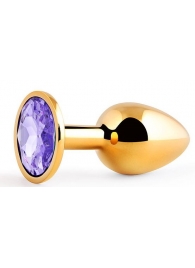 Золотистая анальная пробка с фиолетовым стразом - 7,2 см. - Anal Jewelry Plug - купить с доставкой в Находке