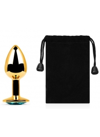 Золотистая анальная пробка с голубым стразом - 7,2 см. - Anal Jewelry Plug - купить с доставкой в Находке