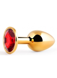 Золотистая анальная пробка с красным стразом - 7,2 см. - Anal Jewelry Plug - купить с доставкой в Находке
