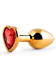 Золотистая анальная пробка с красным стразом-сердечком - 7 см. - Anal Jewelry Plug - купить с доставкой в Находке