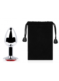 Серебристая анальная пробка с красным стразом - 7,2 см. - Anal Jewelry Plug - купить с доставкой в Находке