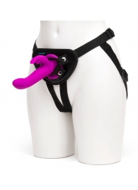 Лиловый страпон Rechargeable Vibrating Strap-On Harness Set - 17,6 см. - Happy Rabbit - купить с доставкой в Находке