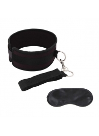 Черный ошейник с длинным поводком Collar and Leash Set - Lux Fetish - купить с доставкой в Находке