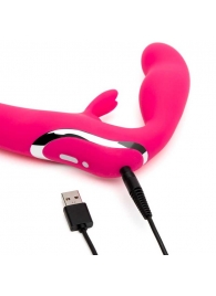 Ярко-розовый безремневой страпон Rechargeable Vibrating Strapless Strap-On - Happy Rabbit - купить с доставкой в Находке