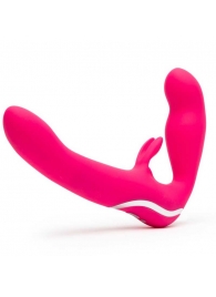 Ярко-розовый безремневой страпон Rechargeable Vibrating Strapless Strap-On - Happy Rabbit - купить с доставкой в Находке