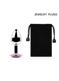 Серебристая анальная пробка с малиновым кристаллом - 7,2 см. - Anal Jewelry Plug - купить с доставкой в Находке