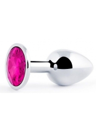 Серебристая анальная пробка с малиновым кристаллом - 7,2 см. - Anal Jewelry Plug - купить с доставкой в Находке