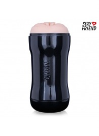 Телесный мастурбатор-вагина в черной колбе - 1137 - в Находке купить с доставкой