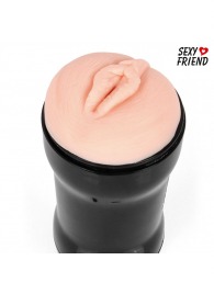 Телесный мастурбатор-вагина в черной колбе - 1137 - в Находке купить с доставкой