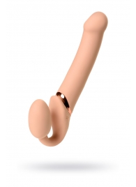 Телесный безремневой вибрострапон Vibrating Bendable Strap-On L - Strap-on-me - купить с доставкой в Находке