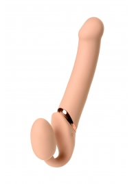 Телесный безремневой вибрострапон Vibrating Bendable Strap-On L - Strap-on-me - купить с доставкой в Находке