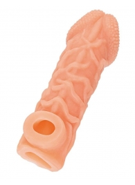 Телесная закрытая насадка с венками Cock Sleeve Size S - 13,8 см. - KOKOS - в Находке купить с доставкой