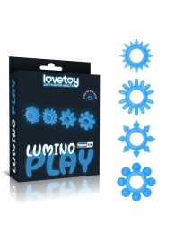 Набор из 4 голубых, светящихся в темноте эрекционных колец Lumino Play - Lovetoy - в Находке купить с доставкой