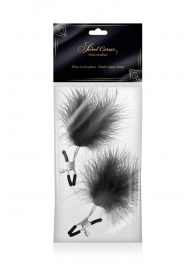 Зажимы на соски с черными пуховыми кисточками Sweet Caress Feather Nipple Clumps - Sweet Caress - купить с доставкой в Находке